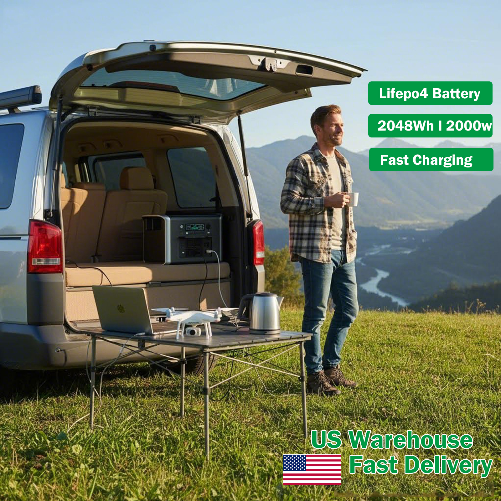 Outdoor Power Bank With Ac Outlet - Portable Power Station, 2048Wh LiFePO4 Battery/