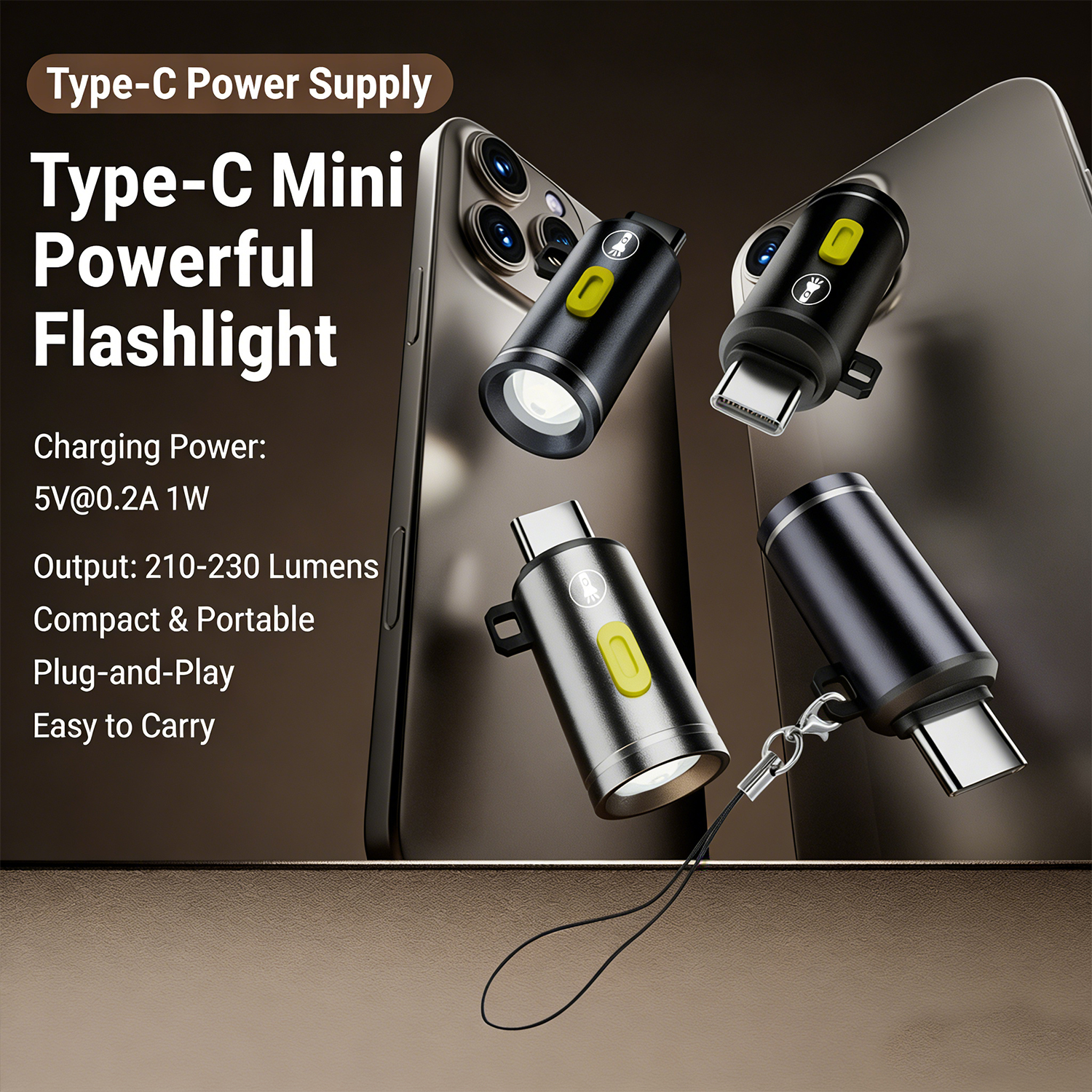 2pcs Mini Flashlight USB C LED - Outdoor Usb Power Bank のレビューと価格