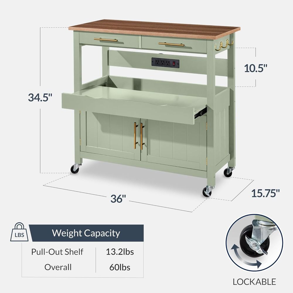 36in Large Rolling Kitchen Isl - Outdoor Power Wheels のレビューと価格